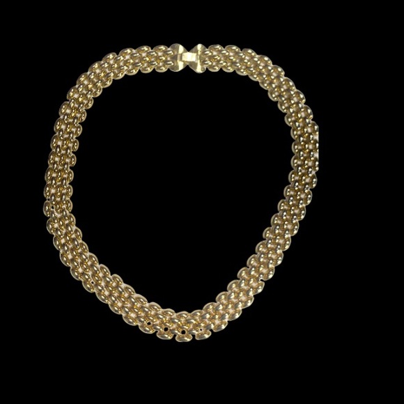 Vintage Statement Necklace Flat wide Collar Necklace links polish gold plated - Picture 7 of 10